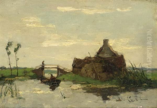 A Polder Landscape Oil Painting by Louis Stutterheim