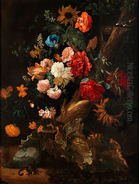 Blumenstuck Mit Frosch Und Schlange Oil Painting by Ernst Stuven