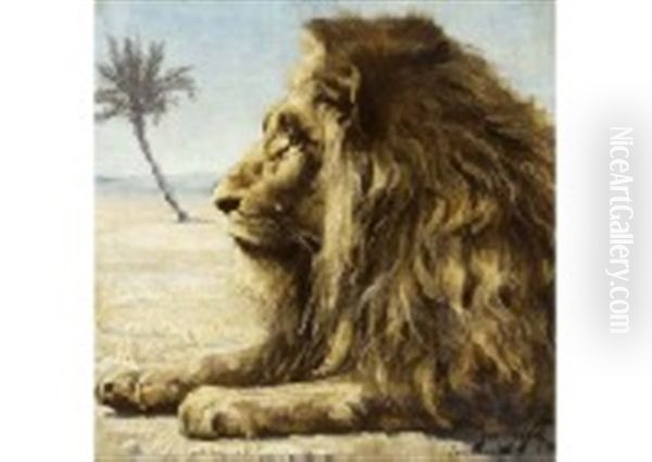 Lion Oil Painting by Jan Styka