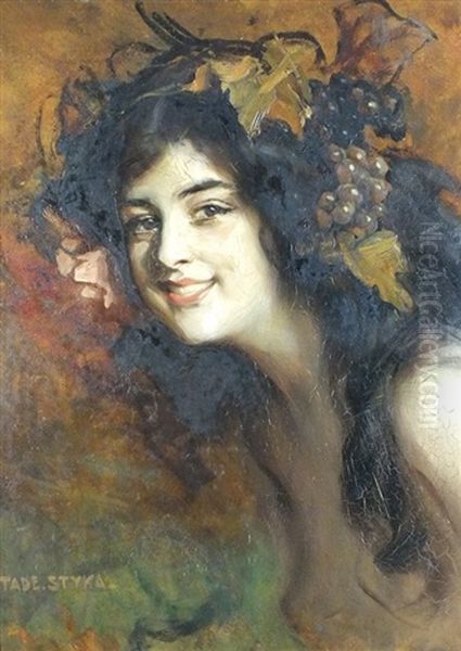 Portrait Of A Young Lady With Grapes In Her Hair Oil Painting by Tadeusz Styka