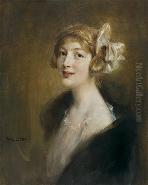 Hair Tied With A Ribbon Oil Painting by Tadeusz Styka