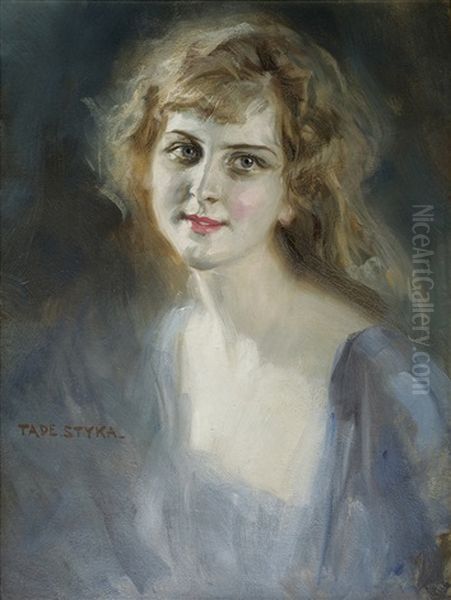 Portrait Of A Young Woman Oil Painting by Tadeusz Styka