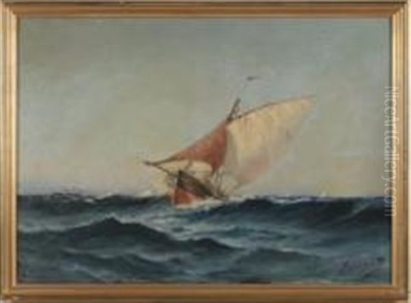 Bateau En Mer Oil Painting by Joseph Francois Suchet