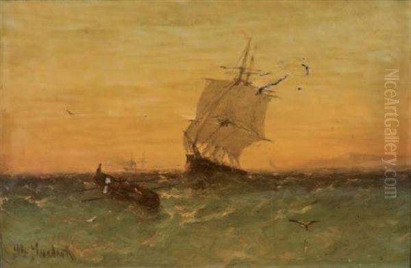 Navire En Mer Oil Painting by Joseph Francois Suchet