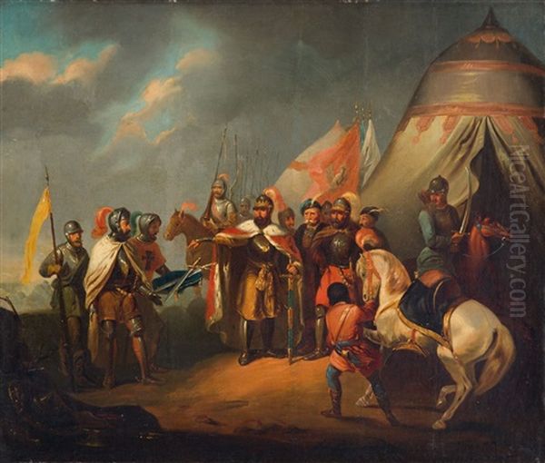 Offering Of Swords Before The Battle Of Grunwald Oil Painting by Janvier (January) Suchodolski