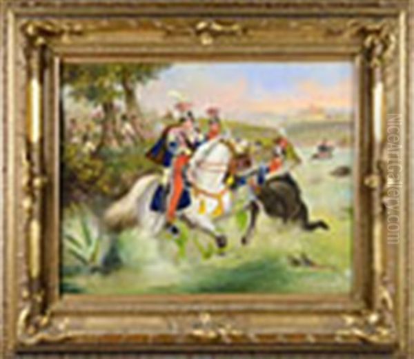 Death Of Poniatowski Oil Painting by Janvier (January) Suchodolski