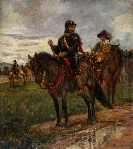 Geharnischte Reiter In Landschaft Inkostumen Oil Painting by Louis Braun