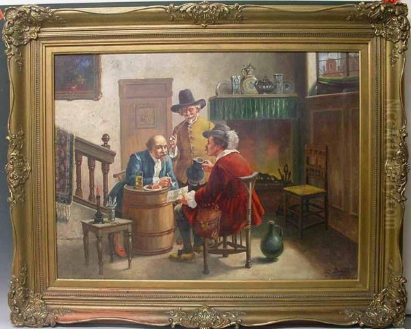 Drei Hollandische Herren Bei Einer Besprechung Oil Painting by Louis Braun