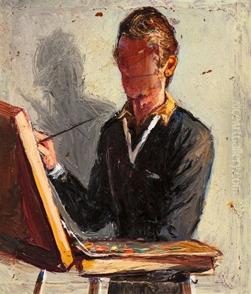 Self-portrait Of The Artist In Front Of His Easel Oil Painting by Sergei Yur'Evich Sudeikin