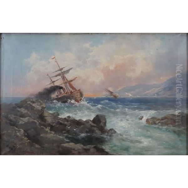 Rocky Shoreline Oil Painting by Rufin Gavrilovich Sudkovsky