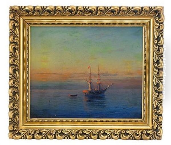 Sailing Ship In Sunset Oil Painting by Rufin Gavrilovich Sudkovsky