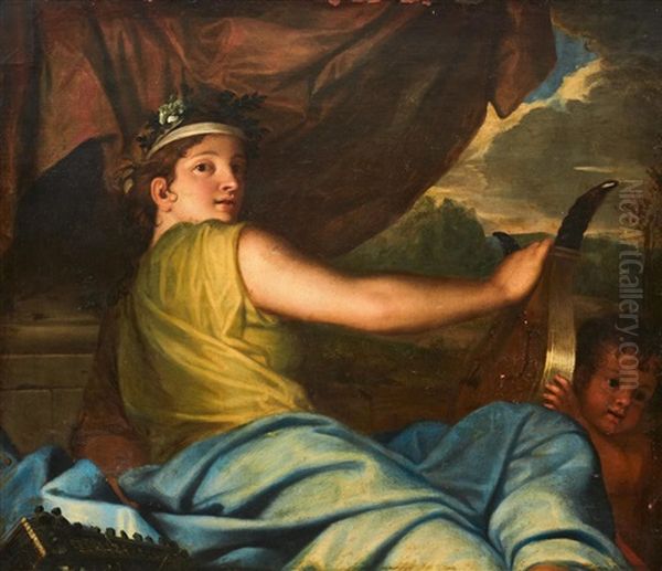 The Muse Of Music - Therpsicore Oil Painting by Eustache Le Sueur