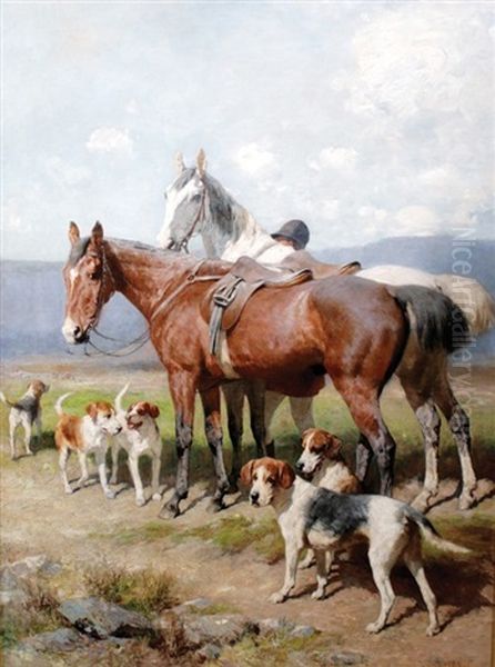 Horses And Hounds Oil Painting by Carl Suhrlandt