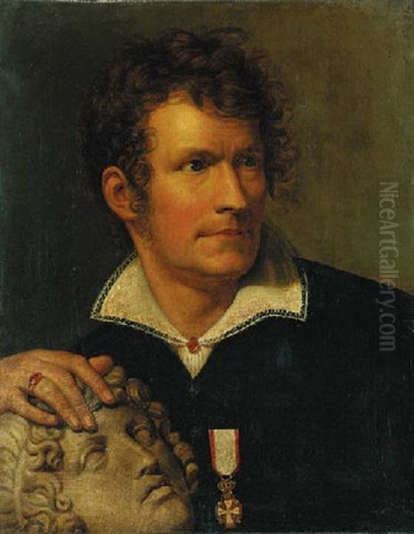 Portrait Of The Danish Sculptor Thorvaldsen Oil Painting by Rudolph Friedrich Suhrlandt