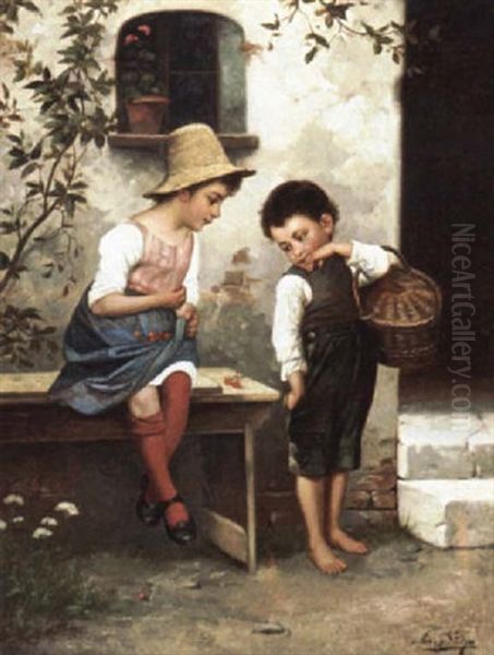 Sharing The Cherries Oil Painting by Josef Wilhelm Suehs