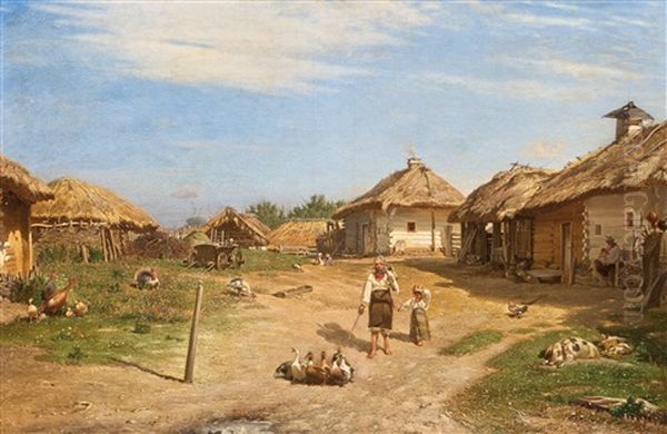 Ukrainisches Dorf Oil Painting by Petr Alexanderovich Sukhodol'sky