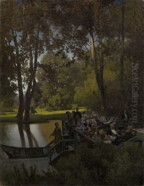 Luncheon In The Park Oil Painting by Petr Alexanderovich Sukhodol'sky