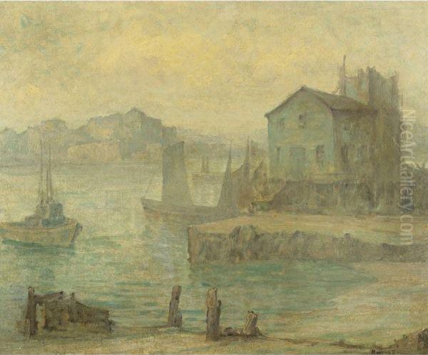 Boats In A Harbor Oil Painting by Maurice Braun