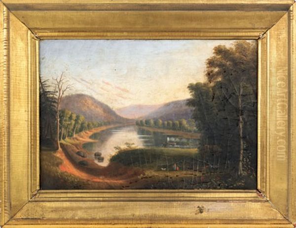 On The Ohio River 28 Miles Below Wheeling (+ Landscape; 2 Works) Oil Painting by Charles Sullivan