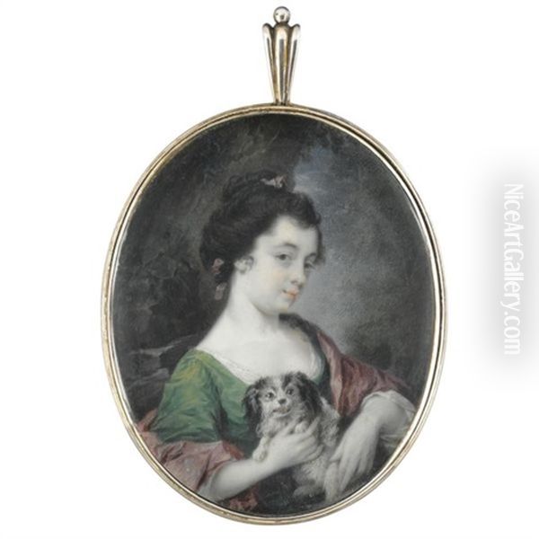 Portrait Of A Lady Holding A Small Dog (kitty Fisher?) Oil Painting by Luke Sullivan