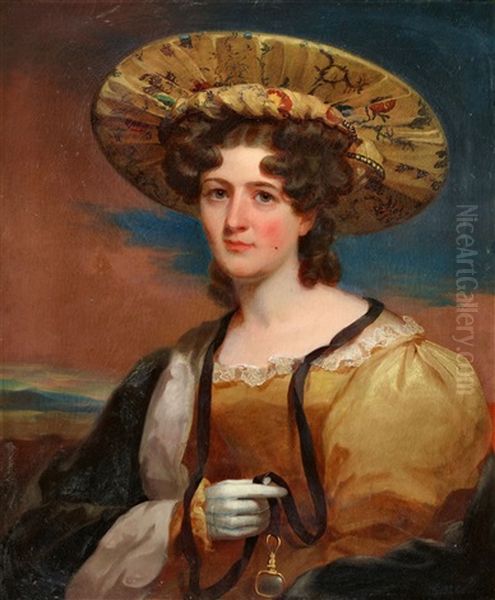 Possible Portrait Of Alwina Agnes Clementina Bohlen In An Exotic Silk Hat Oil Painting by Thomas Sully