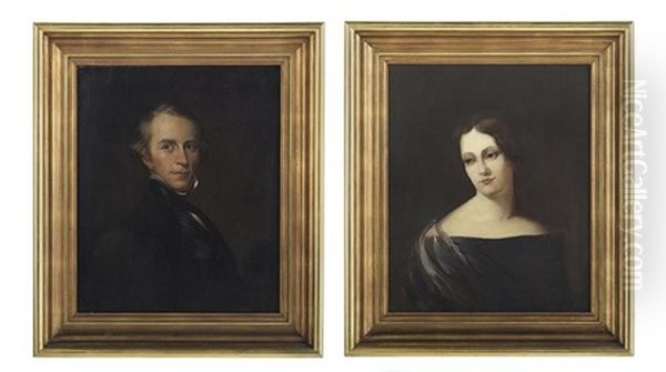 Pendant Portraits Of Husband And Wife Oil Painting by Thomas Sully