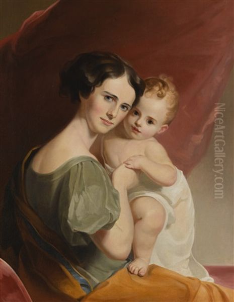 Portrait Of Mrs. John Mason And Her Son Oil Painting by Thomas Sully