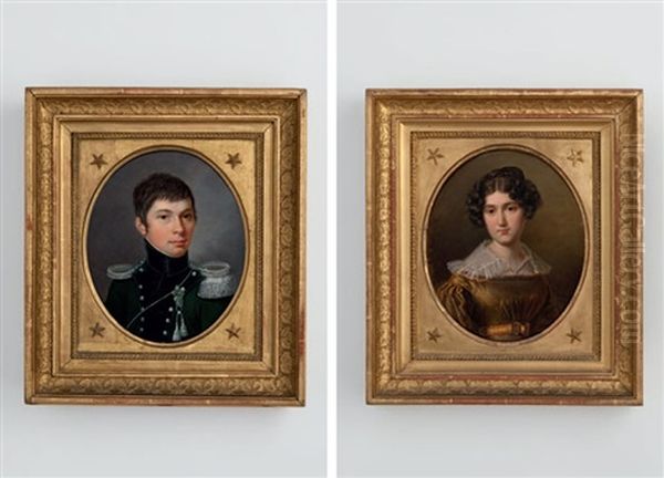 Bildnis Des Karl Schramli (+ Bildnis Der Albertine Katharina Von Wyttenbach-schramli, On Wood, Smllr; Pair) Oil Painting by David Sulzer