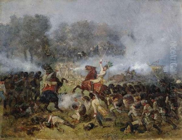 Infantry Battle. Oil Painting by Reinhold Braun