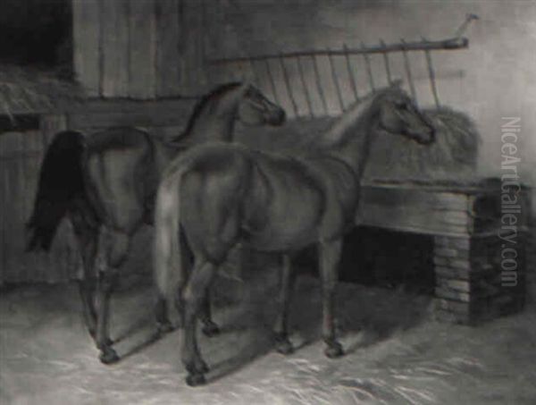 Two Chesnuts In A Barn Oil Painting by Alick D. Summers