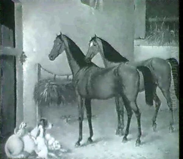 Good Friends In A Stable Oil Painting by Alick D. Summers