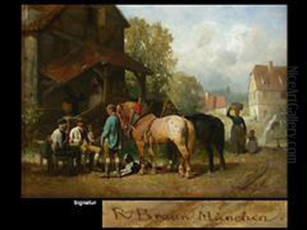 Rast Vor Dem Gasthaus Oil Painting by Reinhold Braun