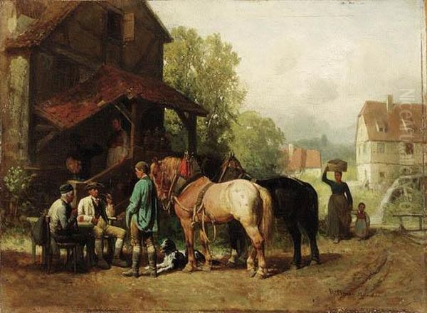 A Rest At The Inn Oil Painting by Reinhold Braun