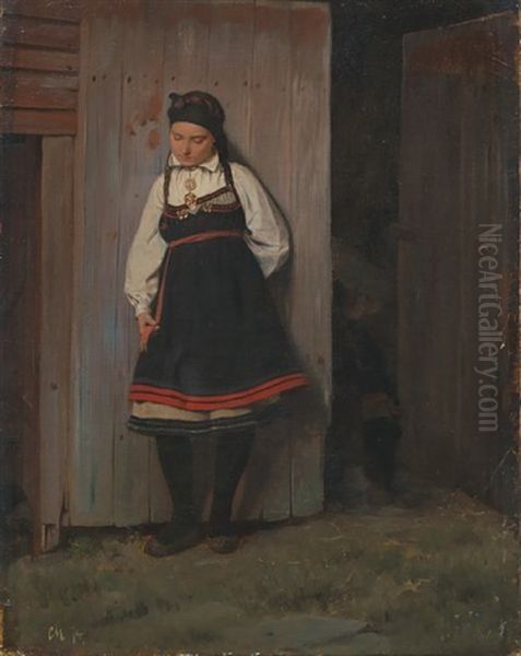 Setesdalsjente Oil Painting by Karl Frederick Sundt-Hansen