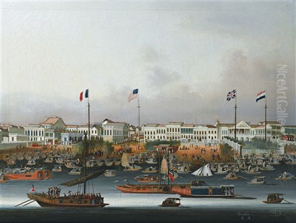 Vue Du Port De Canton Oil Painting by  Sunqua