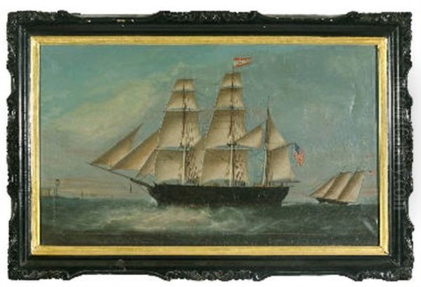 Portrait Of An American Bark With Schooner At Macao Oil Painting by  Sunqua