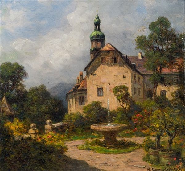 Park Mit Brunnen In Der Wachau Oil Painting by Max Suppantschitsch