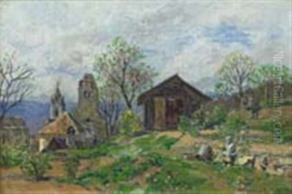 Landscape, Durnstein; Prepatory Painting (double-sided) Oil Painting by Max Suppantschitsch