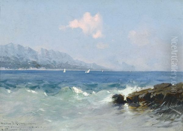 Kustenpartie Mit Segelschiffen Oil Painting by Ange Jacques Supparo