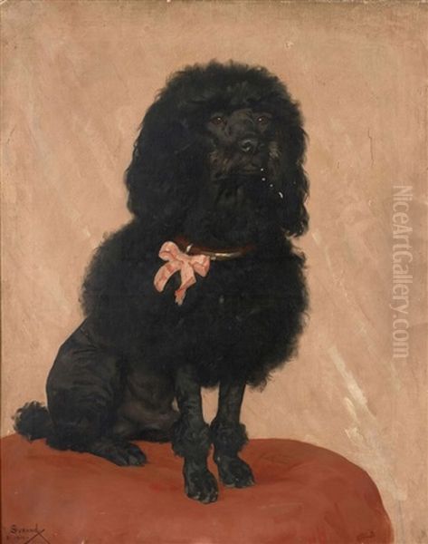 Portrait De Caniche Noir Oil Painting by Gustave Surand