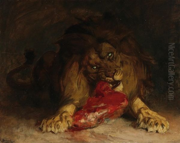 Lion Oil Painting by Gustave Surand