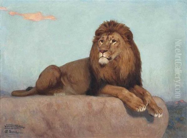 A Lion Oil Painting by Gustave Surand