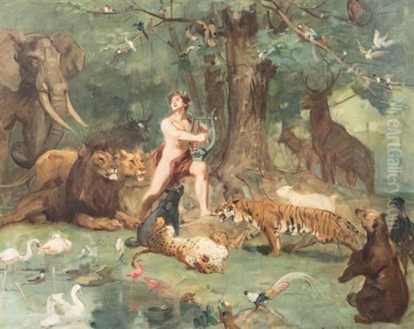 Orphee Charmant Les Animaux Oil Painting by Gustave Surand