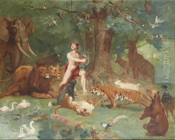 Orphee Charmant Les Animaux Oil Painting by Gustave Surand