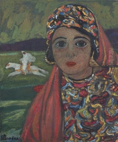 Jeune Kabyle Aux Yeux Noirs Young Kabyle Girl With Black Eyes Oil Painting by Andre Sureda