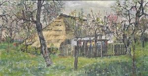 Bauernhaus Mit Bluhendem Garten Oil Painting by Wilhelm Braun