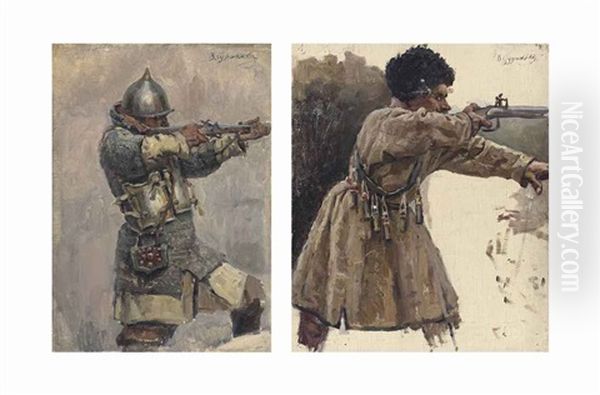 Two Studies For 'siberia's Conquest By Yermak' Oil Painting by Vasili Ivanovich Surikov