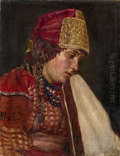 Portrait Of A Boyarynya Oil Painting by Vasili Ivanovich Surikov