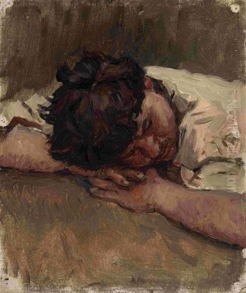 Portrait Of Sleeping Sten'ka Razin (study) Oil Painting by Vasili Ivanovich Surikov