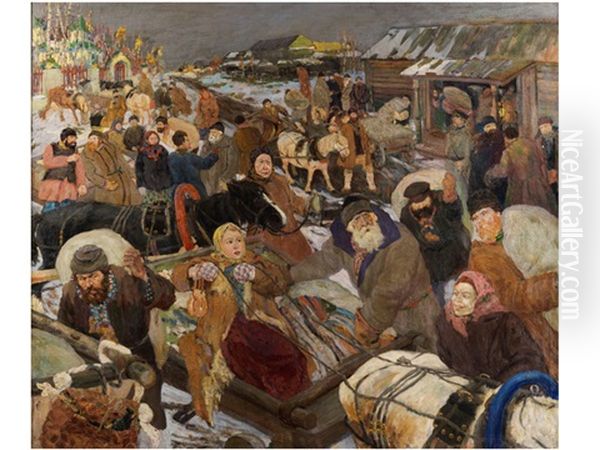 Russische Dorfszene Im Winter Oil Painting by Vasili Ivanovich Surikov